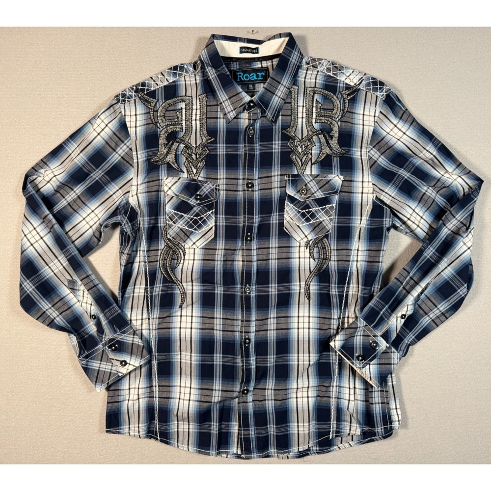 Roar Men's Long Sleeve Button Up Signature Embroidered Shirt - Size XL - Cotton